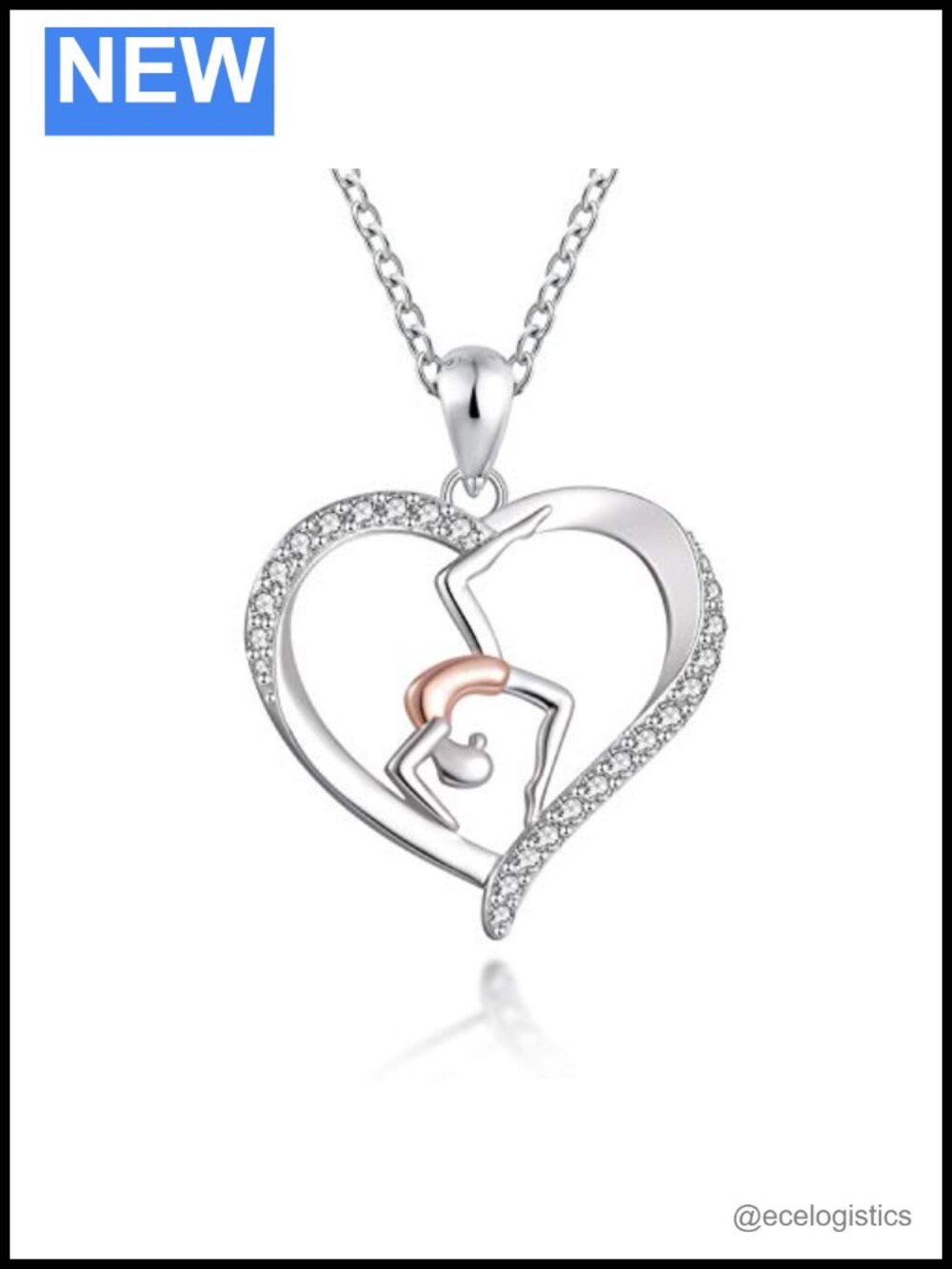 925 Sterling Silver Gymnast Heart Pendant Necklace 18in Adjustable